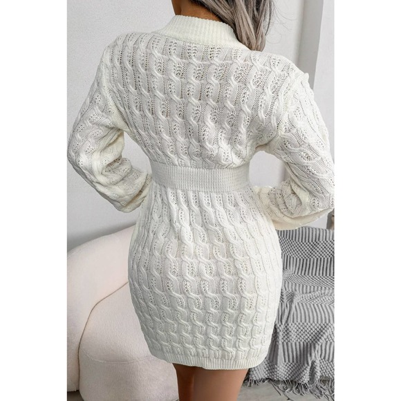 Cable-Knit Long Sleeve Mini Sweater Dress - Picture 8 of 9